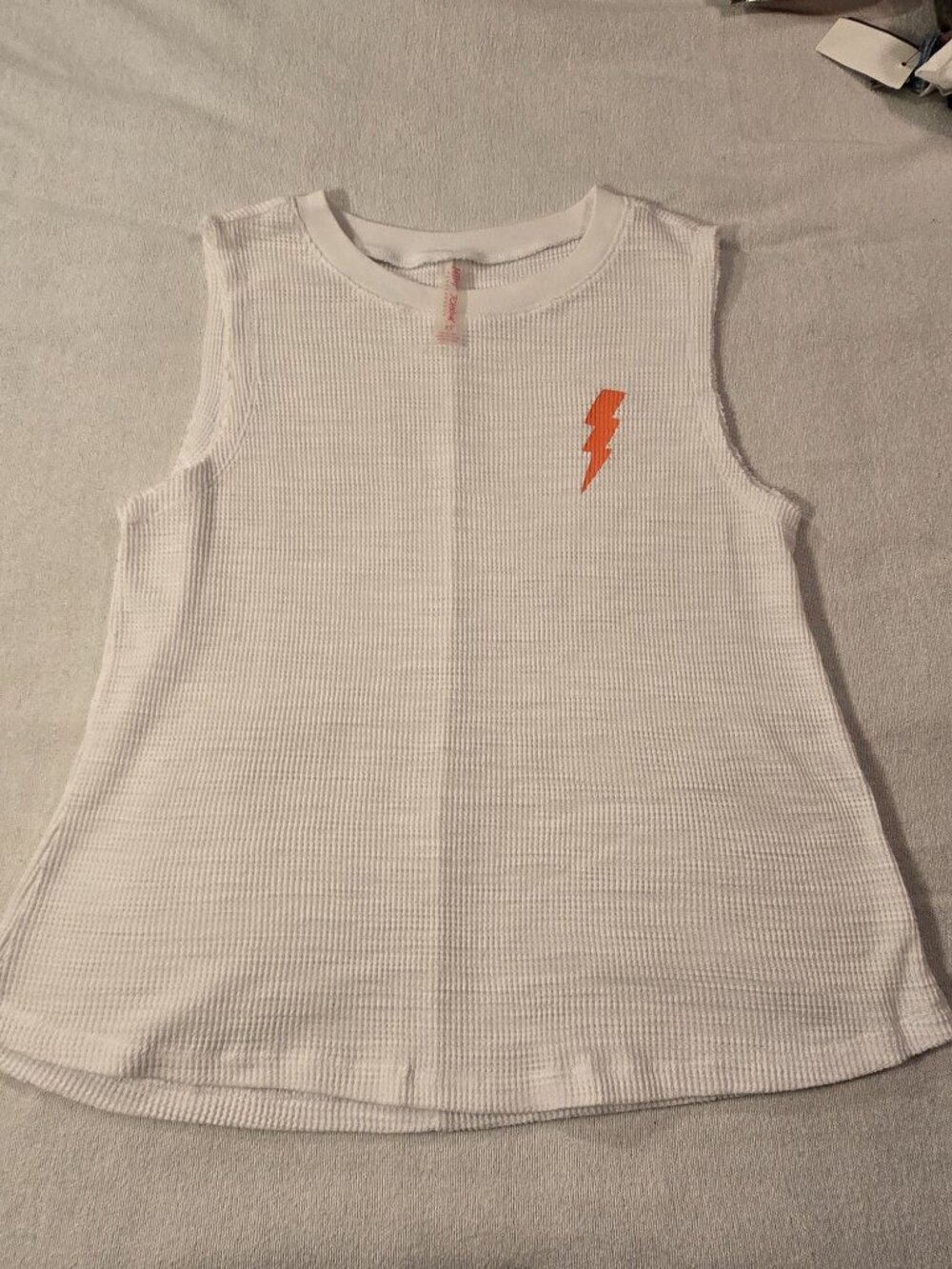 Betsey Johnson Performance Tank Top White Waffle Knit Lightning Bolt Size XS